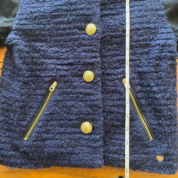 GIRLS JUICY COUTURE BOUCLE WOOL-BLEND JACKET SZ 10 NAVY/BLACK WITH GOLD DETAIL - Picture 11 of 16